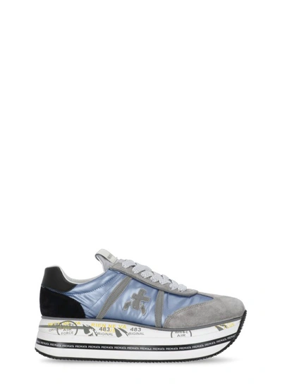 Premiata Beth Metallic-effect Leather Sneakers In Grey