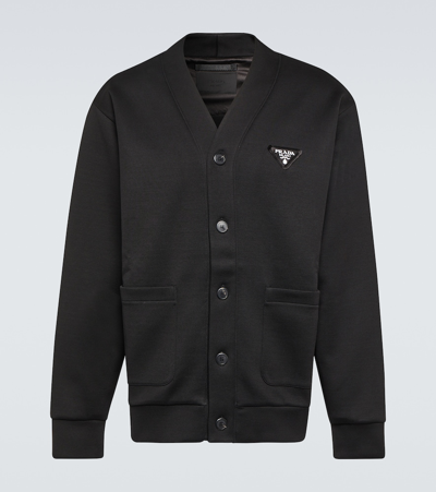Prada Cotton-blend Fleece Cardigan In Black