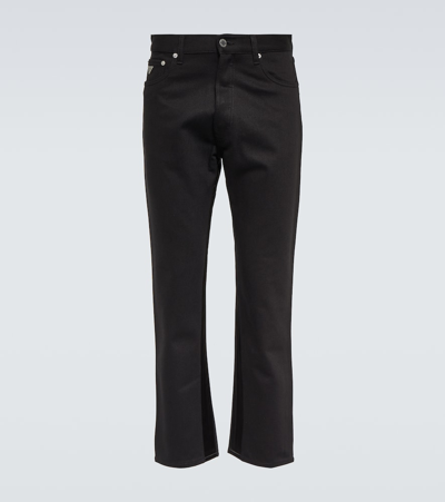 Prada Satin-trimmed Straight Jeans In Black