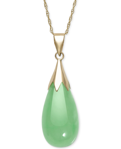 Macy's Dyed Jade (10 X 20mm) Elongated Teardrop Pendant Necklace In 10k Gold