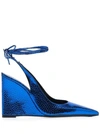 By Far Vaughn Metallic Pointed-toe Wedges In Blue