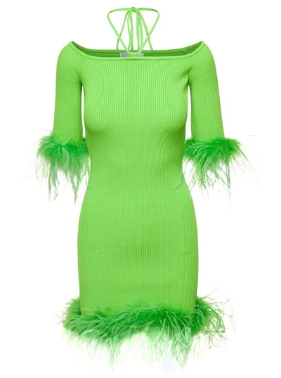 Giuseppe Di Morabito Green Boat Neck Dress With Feather Detail In Viscose Woman