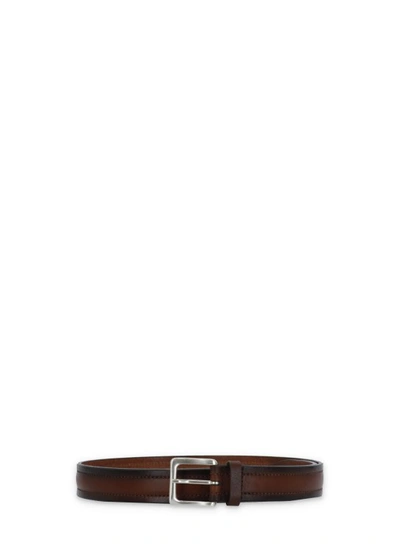 Orciani Brown Leather Belt In Black