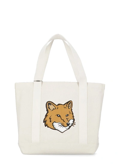 Maison Kitsuné Fox Head Canvas Tote Bag In Neutrals