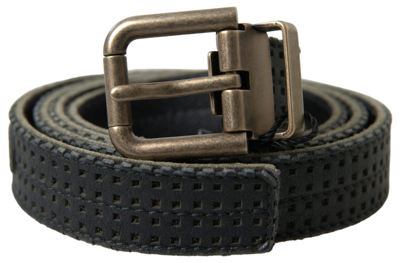 DOLCE & GABBANA BLACK LEATHER PERFORATED GOLD BUCKLE BELT