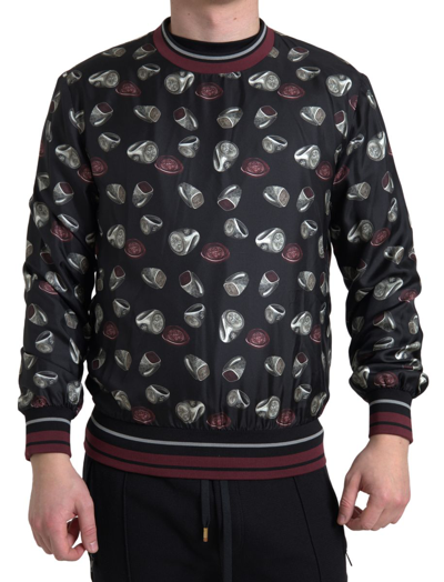 Dolce & Gabbana Black Ring Print Silk Crewneck Sweater