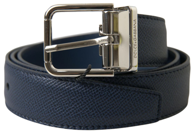 Dolce & Gabbana Blue Leather Silver Metal Buckle Belt In Aquamarine Blue