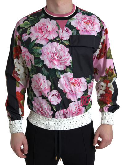 Dolce & Gabbana Pink Floral Roses Crewneck Top Sweater In Multicolor