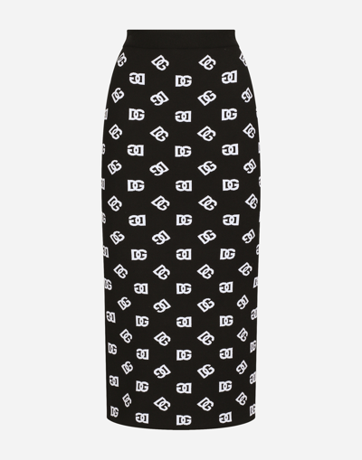 DOLCE & GABBANA VISCOSE PENCIL SKIRT WITH JACQUARD DG LOGO
