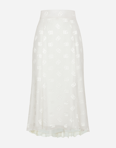 DOLCE & GABBANA DÉVORÉ SATIN GODET SKIRT WITH DG LOGO