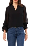 Vince Camuto Metallic Ruffle Cuff Shirt In Rich Black