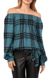 VINCE CAMUTO METALLIC PLAID OFF THE SHOULDER TOP