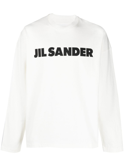 Jil Sander White Logo-print Long-sleeved T-shirt
