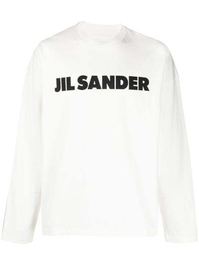 JIL SANDER WHITE LOGO-PRINT LONG-SLEEVED T-SHIRT