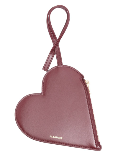 Jil Sander Heart-shaped Leather Pocuh In Red