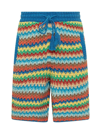 Alanui Over The Rainbow Striped Crochet-cotton Shorts In Multicolor