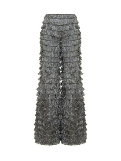 Alberta Ferretti Wide-leg Fringed Trousers In Grey