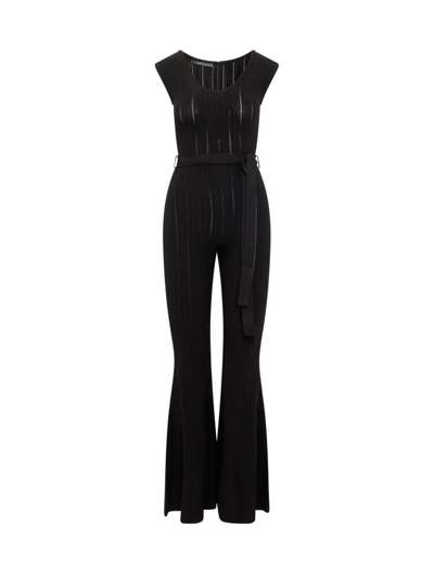 Alberta Ferretti Short Sleeve Overalls In Black