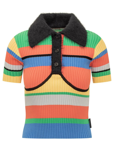 Andersson Bell Nelly Striped Viscose Blend Polo Top In Orange