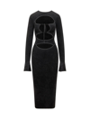 Andreädamo Ribbed Knit Velvet Midi Dress With Cut-o In Black