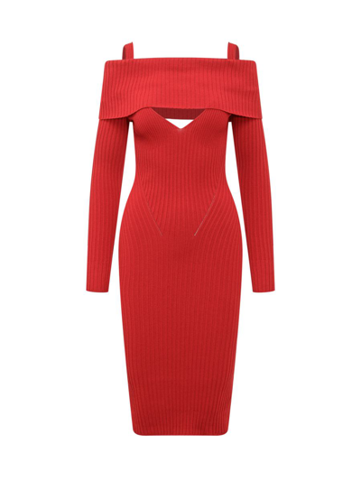 Andreädamo Red Ribbed Midi Dress