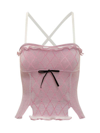 Cormio Heidi Cotton Blend Top W/velvet Ribbon In ピンク