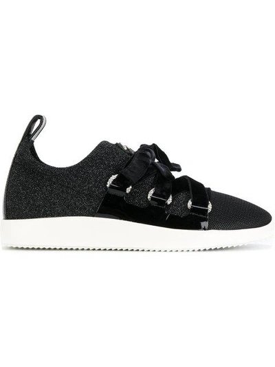Giuseppe Zanotti Knit Sneakers With Velvet Straps In Black