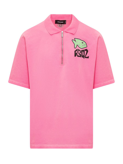 Dsquared2 Fish Skater Polo In Pink