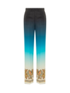 Etro Blue Palazzo Trousers In Shaded Crepe De Chine With Paisley Patterns In Blue