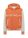Givenchy Mixed Media Logo Wool Blend Varsity Jacket In Orange