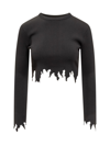 Jw Anderson Lasercut Long Sleeves Crop Top In Black