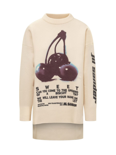 Jil Sander Cherry Printed Crewneck Sweater In Beige