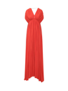 Lanvin V-neck Pleated Gown In Red