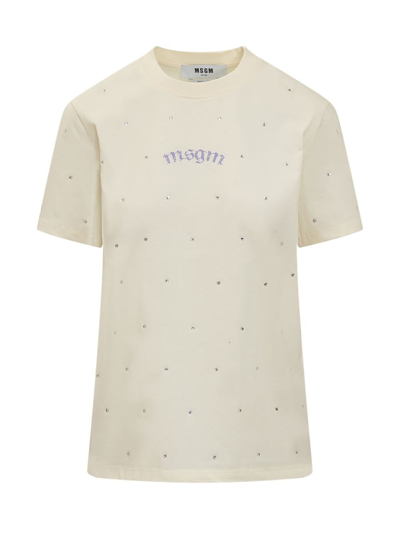 Msgm T-shirt With Logo In Beige