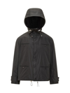 Ferragamo Black Taffeta Drawstring Hooded Jacket In Black