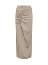 The Mannei Womens Mid Calf Ruched Midi Skirt In Beige