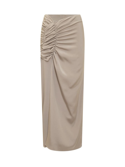 The Mannei Asymmetric-design Maxi Skirt In Beige