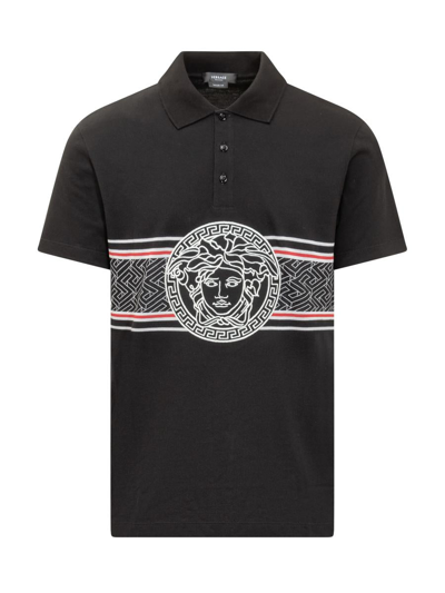 Versace Medusa Piquet Polo In Black