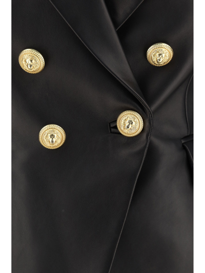 Balmain 6 Btn Leather Jacket In Black