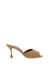 Manolo Blahnik Pirua 70 Beige Suede Mules