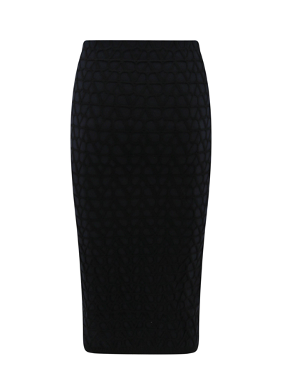 Valentino Crepe Couture Midi Skirt In Black