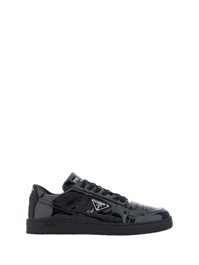 Prada Logo Plaque Sided Sneakers In Black