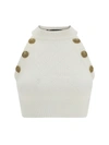 Balmain Halterneck Knit Cropped Top With Gold Buttons