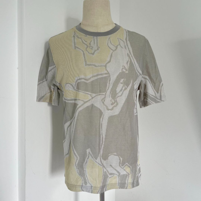 Pre-owned Hermes Hermès Grey/green Horse Printed Cotton Crew Neck T-shirt