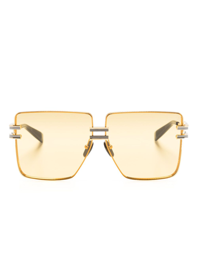 Balmain Gold-tone Gendarme Rectangle-frame Sunglasses