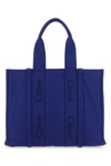 Chloé Chloe Woman Blue Fabric Large Woody Shopping Bag In Blue