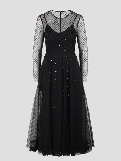 Red Valentino Crystal-embellished Tulle Midi Dress In Black