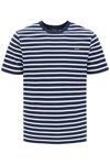 Apc A.p.c. Men Blue T-shirt With Striped Motif And Logo Embroidered On The Front In Cotton Man In White, Blue