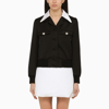 PRADA PRADA BLACK WOOL SINGLE-BREASTED JACKET WITH JEWELLED BUTTONS WOMEN