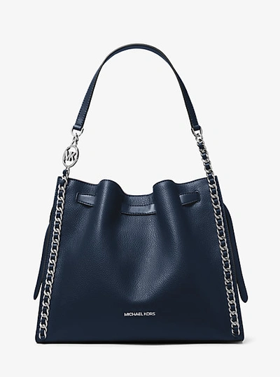 Michael Kors Mina Large Chain Shoulder Bag In Blue